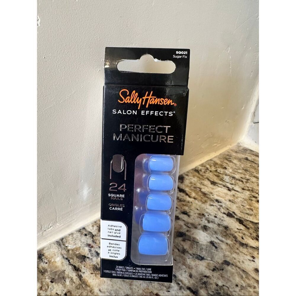 Sally Hansen 24 Square Press on Nails With Glue Purple/Blue Color New